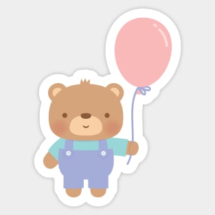 Cute Teddy Bear With Pink Balloon Sticker